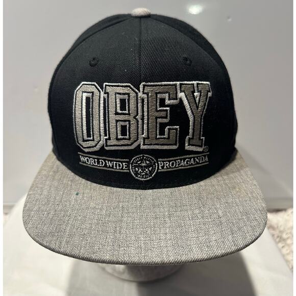 OBEY Propaganda Cambridge Hat Baseball Cap Snap back black Gray Street Wear - Picture 1 of 7
